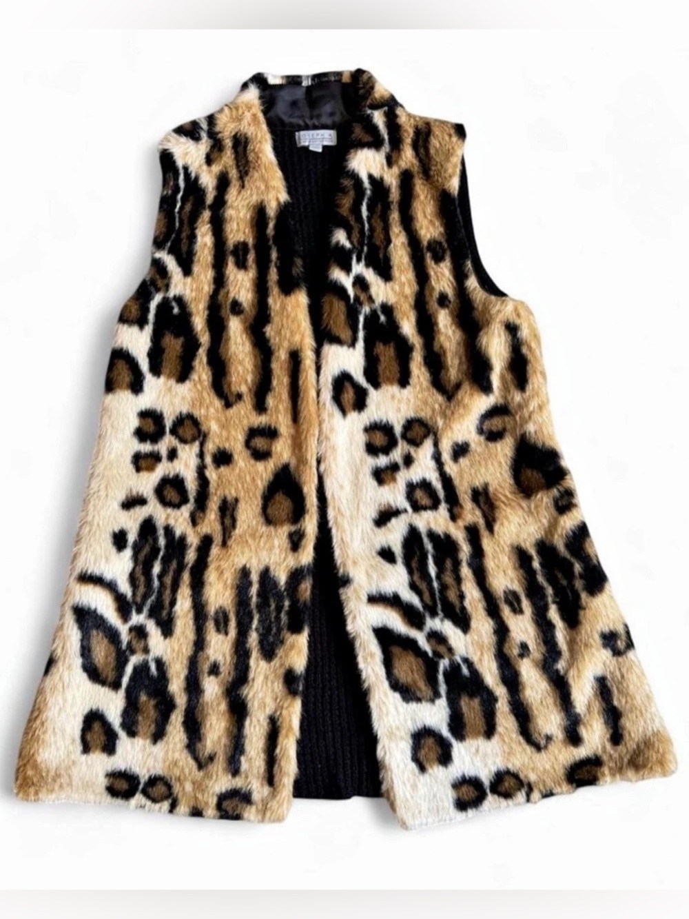 Joseph A. Leopard Print Faux Fur Vest in Brown & Black